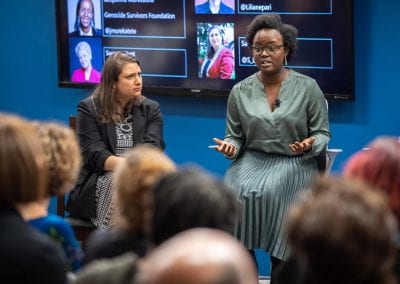 Panelist speaking at How Women Saved Rwanda event