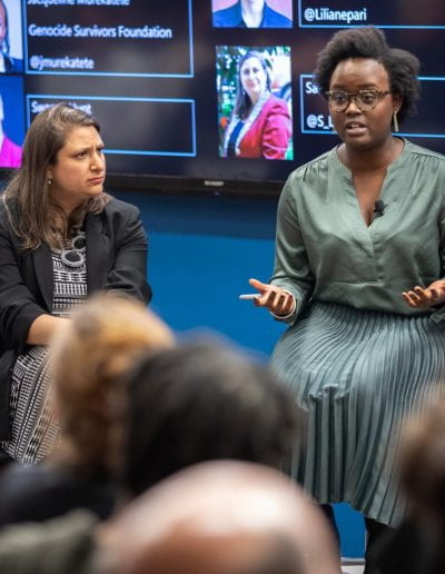 Panelist speaking at How Women Saved Rwanda event