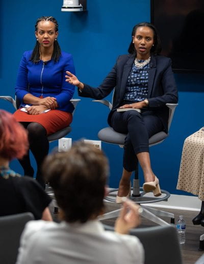 Panelist speaks at How Women Saved Rwanda event